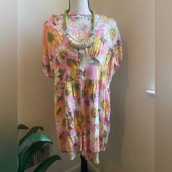 O'Neill Georgina Floral Print Romper Orange Pink Women's Large - Picture 1 of 4